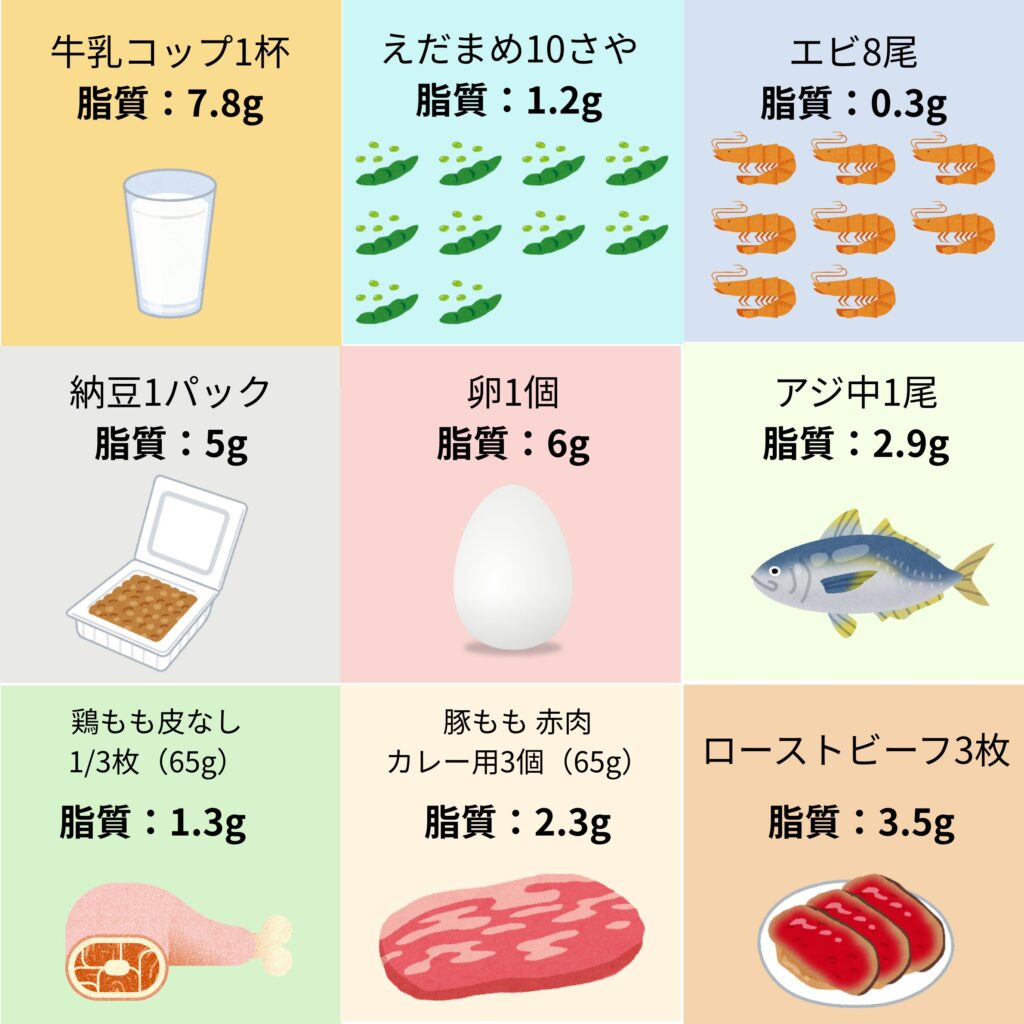牛乳とその他食材の脂質量比較表