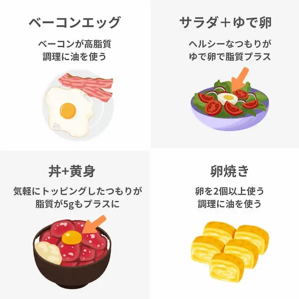 卵料理で脂質がオーバーしがちな場面-shishitsu_egg_diet_tips